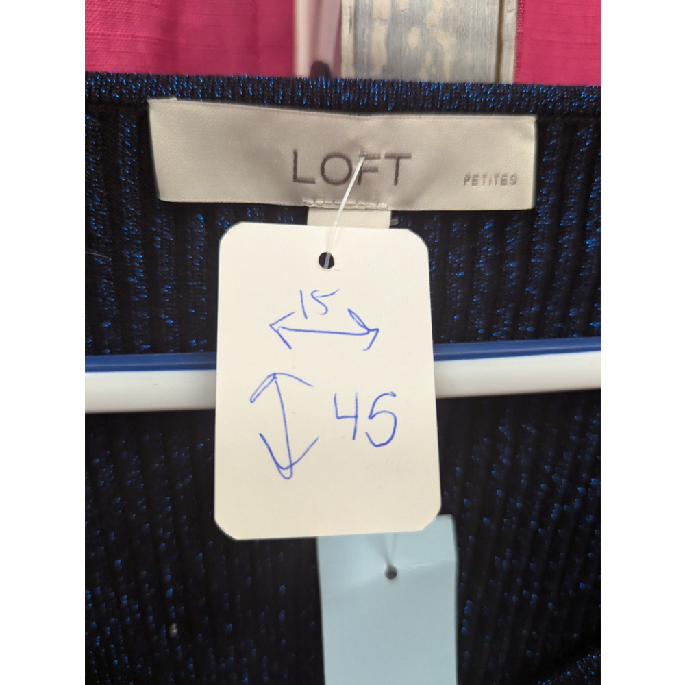 NWT LOFT Blue Shimmer Sweater Dress Size Large | Metallic Knit Midi Bodycon Bell - Picture 6 of 8